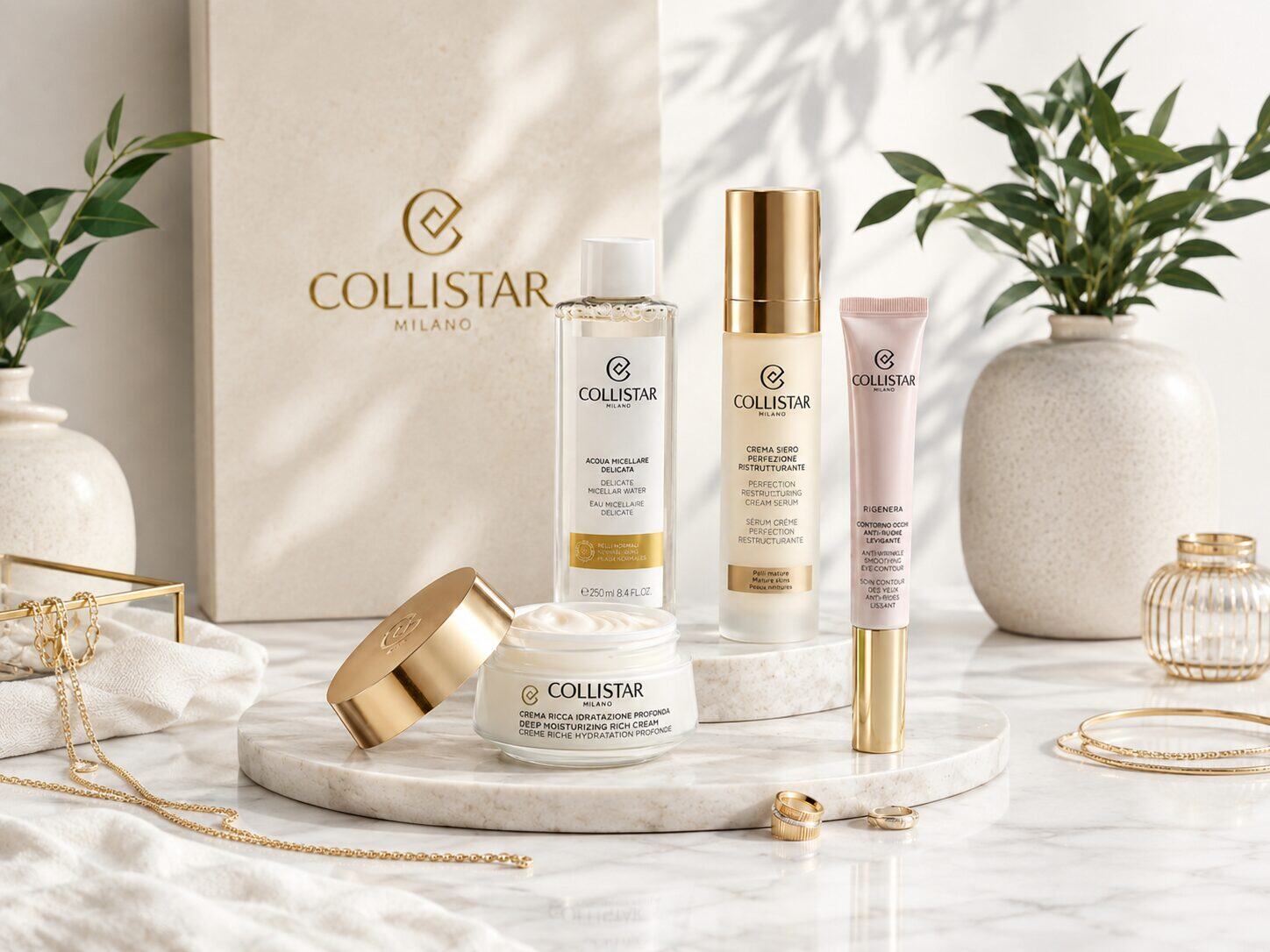 Composizione editoriale con prodotti Collistar